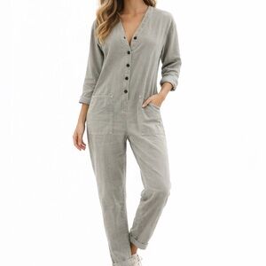 Zara Gray Button-Up Jumpsuit